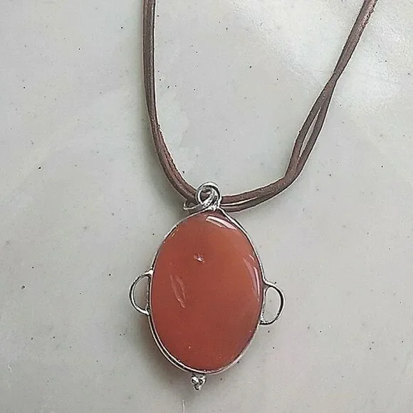 Artisan Natural Carnelian Stone Pendant Necklace - Picture 3 of 4